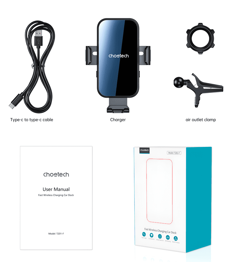 Choetech 15W AC Vent Mount Mobile Holder with Wireless Mobile Charger for Car